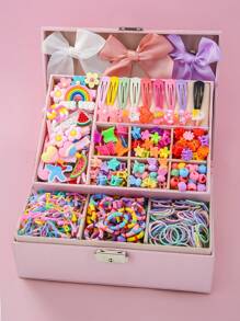 1071 件/套女孩彩色简约公主蝴蝶结发夹 BB 夹弹力发带儿童发饰，理想的生日礼物和日常使用