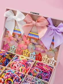 1071 件/套女孩彩色简约公主蝴蝶结发夹 BB 夹弹力发带儿童发饰，理想的生日礼物和日常使用