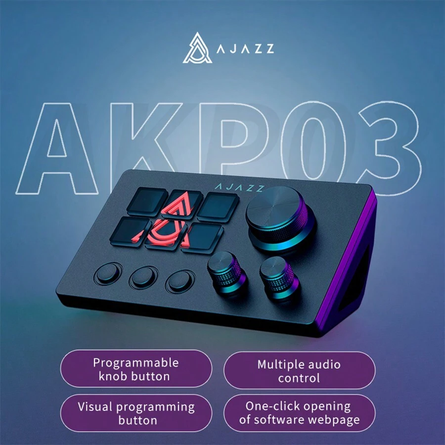 AJAZZ AKP03E Desktop Little Helper Keyboard Desk Panel Controller Live Office Tuning Programmable Shortcuts Custom Multi-Scene Multifunction - 黑色 - 查看 1
