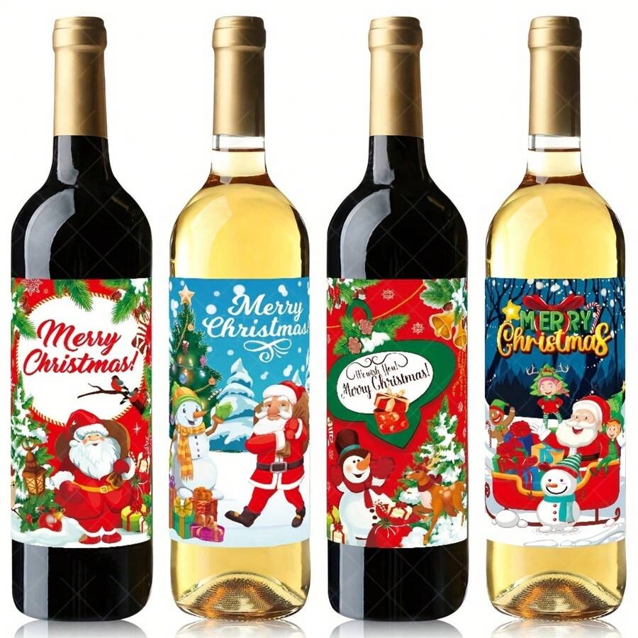 8 件鲜艳的圣诞酒瓶贴纸 - 粘性、可重复使用、防水装饰品，适用于圣诞派对 - 红酒瓶贴纸适用于家庭圣诞装饰、酒瓶礼品套装、家居装饰、餐厅、酒吧、咖啡厅、婚礼、派对装饰、朋友礼物、圣诞礼物、新年礼物、圣诞装饰。 - 彩色 - 查看 1