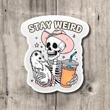 Stay Weird Skeleton With Opossum And Drink 3 Inch Vinyl Sticker, Bookish Sticker, Kindle Sticker, Book Lover Gift, Bookish Merch, Smut Reader, Reading Lover, E-Reader, Adorable And Humorous Animal Theme Decal, Perfect For Laptops, Water Bottles, Notebooks, And More, Waterproof, Durable, Easy To Apply, Unique And Colorful Design, Great For Personalization And Gifting, Ideal For Teens And Adults, High-Quality Glossy Finish, UV-Protected, Scratch-Resistant, Perfect For Animal Lovers And Humor Enthu - Sticker - View 1