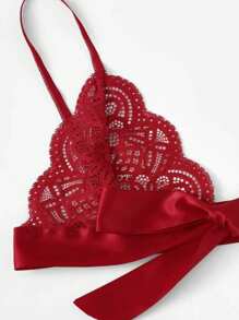 2 piezas Conjunto de lencería sexy de encaje para mujer, ropa interior erótica de 3 piezas con recortes y lazo