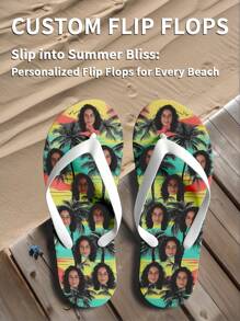 Customized 3D Printed Men Non-Slip Durable Lightweight Flip Flops, Couples Slippers Suitable For Indoor & Outdoor, Garden Wear - White - View 4