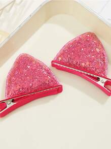 2 件万圣节彩色猫耳布艺发夹，亮片立体蝴蝶结鳄鱼发夹，适合女孩公主节日聚会和派对 - 小貓耳髮夾 - 查看 16