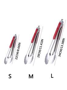 Stainless Steel Fried Food Tongs With Red Handle, Bread Clamp, Barbecue Steak Tongs, Baking Clip For Parties, Home, Restaurant, Outdoor Camping, Grilling