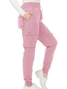 Women's Cargo Scrub Jogger Pants – 4-Way Stretch, Elastic Waist, Multiple Utility Pockets, Wrinkle-Resistant, Workwear For Nurses & Healthcare Professionals - LIGHT PINK - View 4