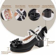 Women Kawaii Mid Block Heel Mary Jane Rockabilly Pumps With Bow Platform Chunky Heel Cute Sweet Shoes Valentines