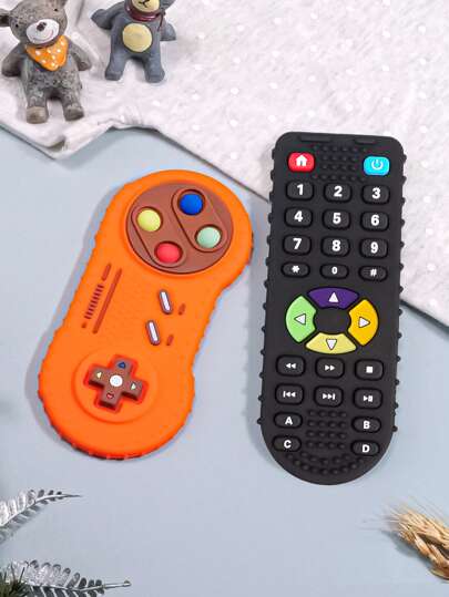 2 pezzi - 1 set Dentarini in silicone per bambini in fase di dentizione, giocattoli per bambini, telecomando giocattolo per neonati, giocattoli sensoriali da masticare per bambini piccoli, regali per neonati e bambini in età prescolare