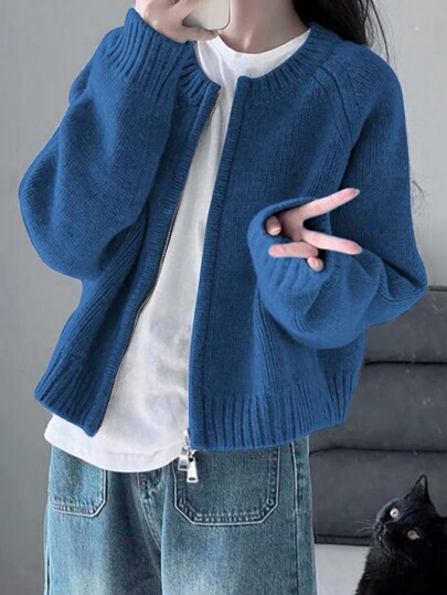 National Style Warm Outerwear Two-Way Zipper Women's Sweater Cardigan Knit Coat, Autumn/Winter,Back To School,Christmas And New Year's Elegant And Casual Long-Sleeved Top