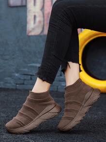 Women's Breathable Knitted Sock Sneakers, Fashion Thick Sole Casual Sports Shoes