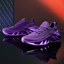 男士时尚系带镂空底运动训练跑步鞋 - 紫羅蘭色 - 查看 1