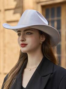 LEAJOURNO. 1pc Halloween Party Pink Fluorescent Rainbow Cowboy Hat With Laser, Western Style Holographic Cowboy Hat - Pink - View 4