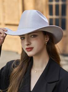 LEAJOURNO. 1pc Halloween Party Pink Fluorescent Rainbow Cowboy Hat With Laser, Western Style Holographic Cowboy Hat - Pink - View 3