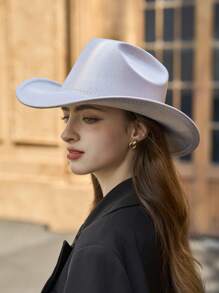 LEAJOURNO. 1pc Halloween Party Pink Fluorescent Rainbow Cowboy Hat With Laser, Western Style Holographic Cowboy Hat - Pink - View 2