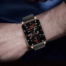 1 件男女通用方形硅胶表带智能手表，具有心率、电话通话、音乐播放、防水功能 - 黑色 - 查看 5