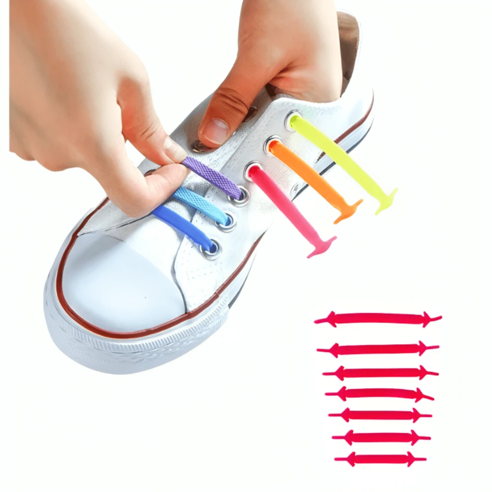 20pcs/Lot Colorful Elastic Silicone Shoelaces No Tie Shoe Laces For Adult Children Elderly Sports Shoes - Đỏ - Xem 1