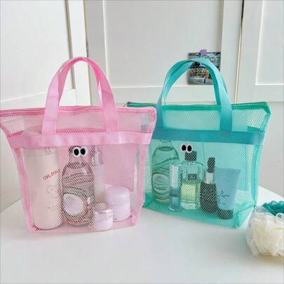 1pc Nylon Mesh Large Capacity Shoulder Bag, Waterproof Yoga Tote Bag, Minimalist Versatile Handbag For Shopping, Beach, Student File Folder, Cosmetics Storage