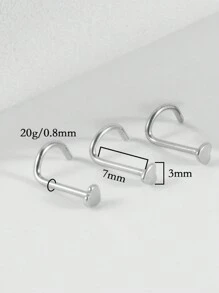 10pcs Simple Piercing Jewelry Set Including Ball Shaped Nose Stud, Straight Barbell, L-Shaped Barbell, Curved Barbell And Stud Earrings, Suitable For Women's Daily Wear - Silver - View 9