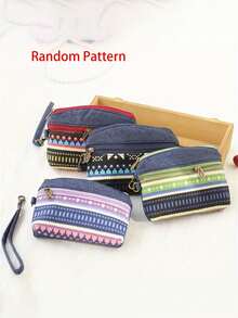 Mini Fabric Coin Purse Pattern Card Bag Double Zipper Bag(Random Pattern) Wallet Small Gifts For Women