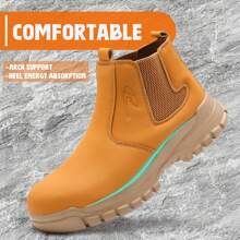 Men's Work Boots Anti-Skid Safety Shoes Leather Waterproof Work Shoes - Màu Khaki - Xem 5