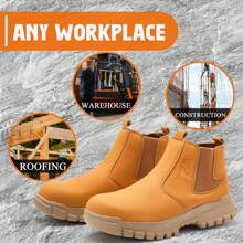 Men's Work Boots Anti-Skid Safety Shoes Leather Waterproof Work Shoes - Màu Khaki - Xem 6