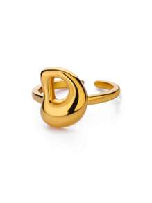 1PC Fashion 26 English Initial Chunky Rings For Women Men Opening 18K Gold Plated Smooth Stainless Steel Letter Ring European And American Style Finger Jewelry Accessories