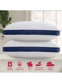 Bed Pillows Set Of 2 Gusseted Neck Support Soft Pillow For Side & Back Sleepers - 灰色 - 查看 4