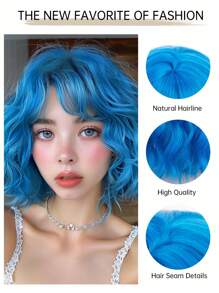 Tóc giả bob xoăn gợn sóng tổng hợp chịu nhiệt 12 inch, màu xanh dương, thích hợp cho Halloween, tiệc tùng hàng ngày và sử dụng mùa đông. - Màu xanh lam - Xem 9