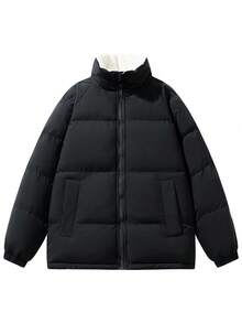 女士服装，流行欧美冬季单品，加厚抓绒保暖外套。女士防风宽松外套 - 黑色 - 查看 3