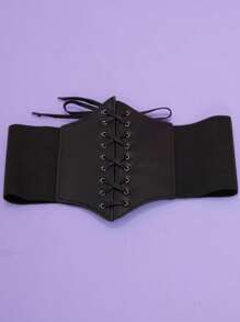 1 pieza Corsé negro para mujer con cintura anudable, cinturón elástico, diseño minimalista para uso diario, accesorio de corsé para mujeres para vestidos, estilo vaquero occidental, vaquera, país, vintage, corsé negro para vestido, entrenador de cintura para adelgazamiento y control del abdomen, disfraz de Halloween