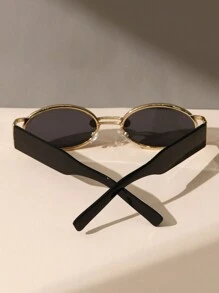 Retro Classic Oval Gold Frame , Fashion Eyewear With Bamboo Temples, Women's Beach Accessory, Essential For Summer Beach Vacation & Outdoor Travel, Vintage Oval Frame, Suitable For Outings And Back To School Season