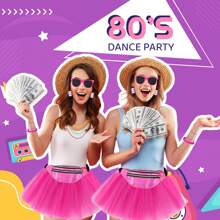 80s Fancy Dress For Women Girls, 1980s Party Costume Accessories Set Bumbag Leg Warmer Earrings Fishnet Gloves Necklace Eyeglasses Bracelet Headband, Retro Outfit For 80s Party/Dress Up Day, Rainbow Valentine's Day Valentines Prom Halloween