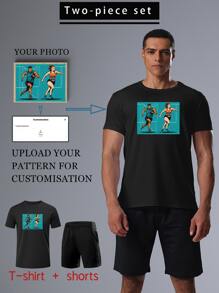 [Customized] Boyfriend Style Men's Sports Suit, Upload Image For Personalized Design, Running & Casual Outfit, Team/Family Commemorative, Moisture-Wicking, Breathable, Quick-Dry T-Shirt & Shorts Set