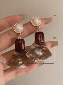 1pair Resin Geometric Retro Earrings For Women, Casual & Party Wear