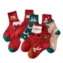1/3/5 pares de calcetines de equipo cómodos y gruesos con patrones de dibujos animados, adecuados para toda la familia, calcetines navideños - Multicolor - Ver 1