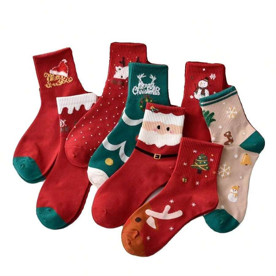 1/3/5 pares de calcetines de equipo cómodos y gruesos con patrones de dibujos animados, adecuados para toda la familia, calcetines navideños - Multicolor - Ver 1