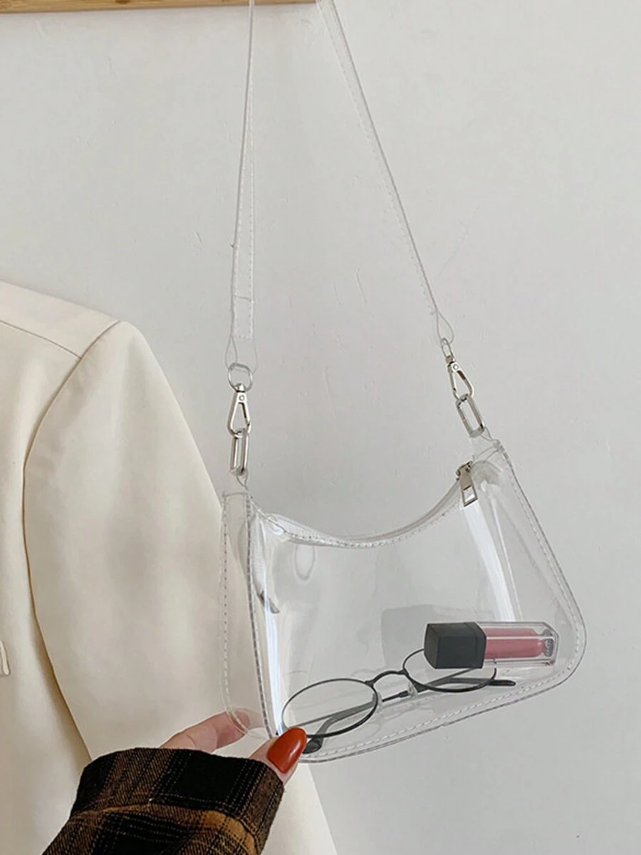 Stadium Approved Small Clear Crossbody Bag PVC Candy Color Clear Bag Purse Handbag Retro Classic Tote Bag - Trong sáng - Xem 1
