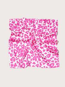 1pc Women Bandana Polyester Hot Girl Heart Printed Scarf, Multi-Use Headscarf, Suitable For All Seasons - Pink - View 1