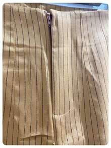 ADD MODA FEMININA EIRELI Women's Plaid Pants, High Waist, Stripes, Casual, Formal, Modern Elegant, Sophisticated, National Shipping Refresh Your Summer, - Màu Khaki - Xem 3