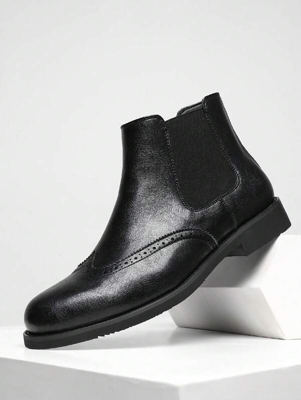 Men's Casual Solid Color Slip On Chelsea Boots, Comfortable Lightweight Boots For Business And Casual Occasions, Convenient Plus-Size Men's Shoes