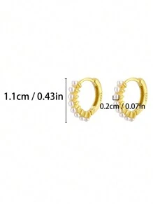 HuooNew Aretes De Plata Esterlina Con Decoración De Perlas Falsas