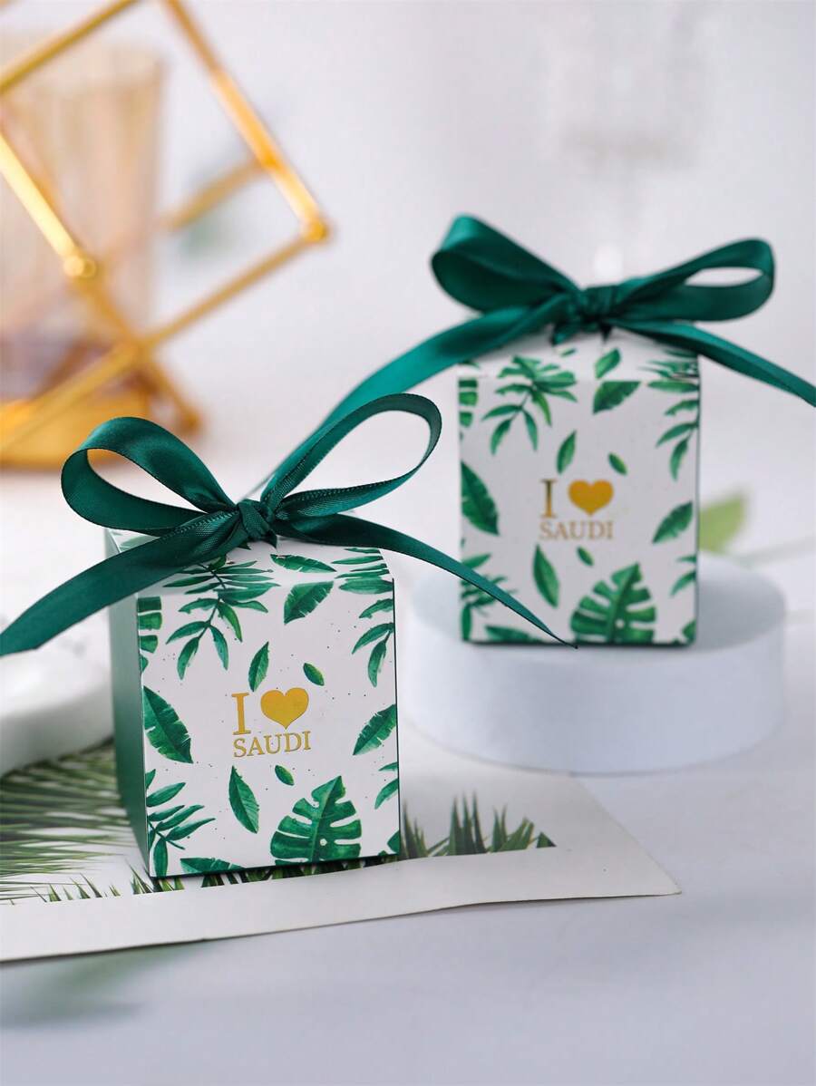 20pcs Saudi National Day Celebration: I Love Saudi Green Coconut Tree Chocolate Candy Box With Ribbons - Patriotic Party Favor - Multicolor - View 1