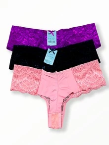 Kit With 03 Lace Double String Panties | Mid-Rise | Sensual Lace Panties - Nhiều màu - Xem 2