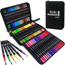 1set Colored Double Head Marker Pen, Modern Marking Pen For Students