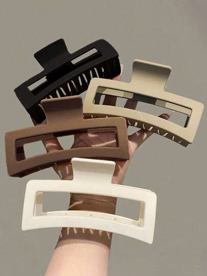 4pcs/1pc 4.33in/11cm Black Large Square Hair Clips, Fashion Elegant Matte Simple Style Plastic Hair Accessories For Women, Suitable For Daily, Party, Casual, Vacation, Shower, Makeup Matching Summer Hair Claw Hair Jaw Hair Clamps Hair Clutch Hair Claw, School Stuff, College Fall Winter Claw Clip Beach Holiday Essential