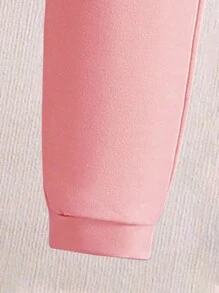 青少年女孩休闲卡通印花连帽衫和运动裤套装 - 粉色 - 查看 6