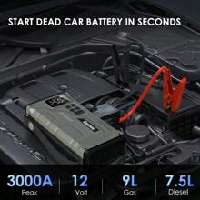 3000A Peak Car Jump Starter With Air Compressor - Portable 12V Battery Charger, 150PSI Digital Tire Inflator, QC18W Fast Charge, LED Emergency Light, And Multi-Function Power Bank For 9.0L Gas/7.5L Vehicles - 綠A - 查看 5