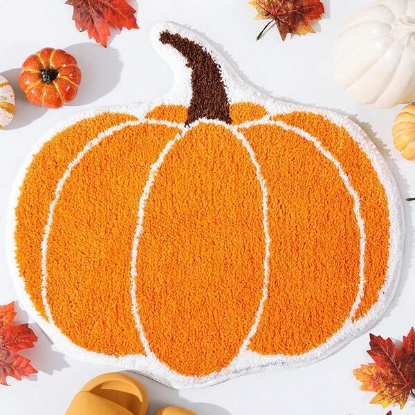1 pieza Alfombra de baño de Halloween naranja y roja para el hogar DeramHy, decoración del hogar de pesadilla antes de Navidad, tapete de baño de calabaza divertido lavable y absorbente, regalos de terror