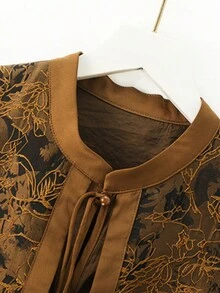 JIANHU Elegant Jacquard Patchwork Khaki 2 In 1 Shirt, Autumn - Coffee Brown - View 5