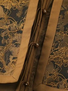 JIANHU Elegant Jacquard Patchwork Khaki 2 In 1 Shirt, Autumn - Coffee Brown - View 6